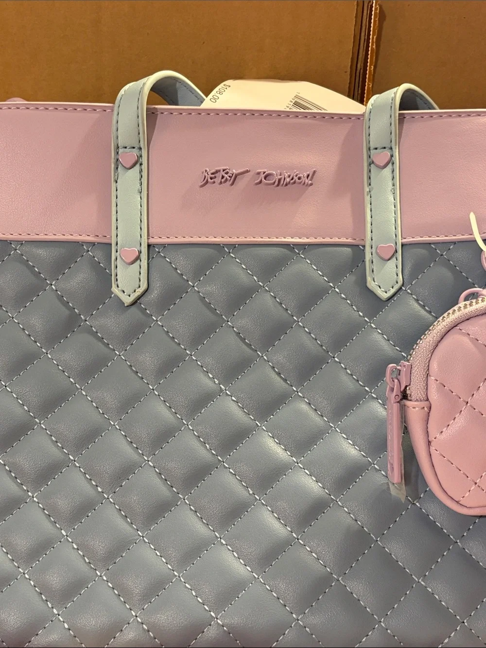 Betsey Johnson Quilted Lavender and Light Blue Tote with Coin Pouch